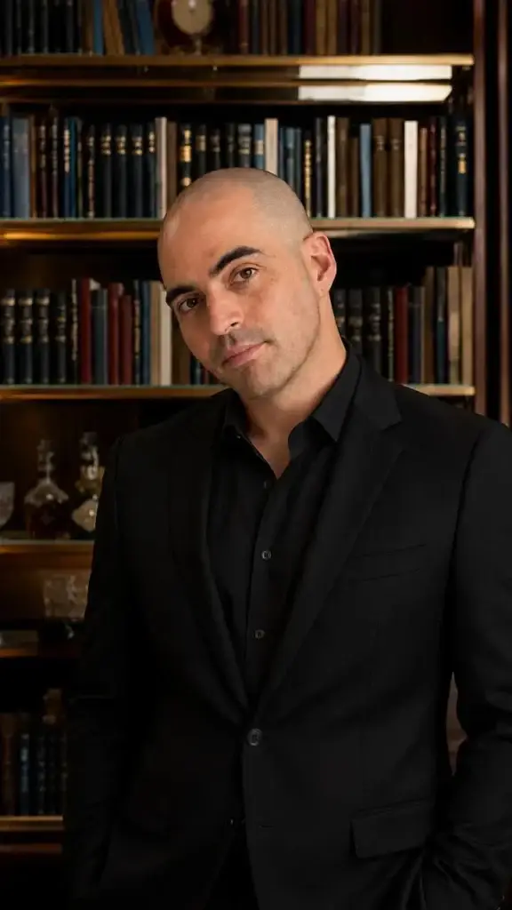 Ron Diskin, investor and trader in global stock markets, photographed in a private library